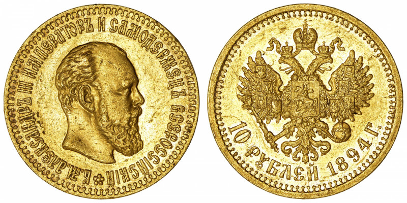 RUSSIE
Alexandre III (1881-1894). 10 roubles 1894 АГ, Saint-Pétersbourg.
Fr.16...