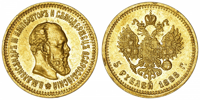 RUSSIE
Alexandre III (1881-1894). 5 roubles 1888, Saint-Pétersbourg.
Fr.168 ; ...