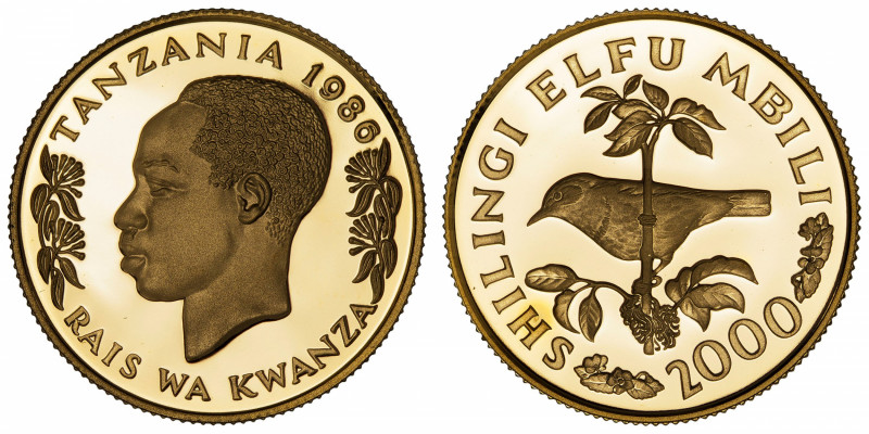 TANZANIE
République. 2000 shilingi 1986.
Fr.4 ; Or - 15,98 g - 28,4 mm - 12 h ...