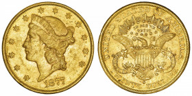 USA
République fédérale des États-Unis d’Amérique (1776-à nos jours). 20 dollars Liberty 1877, S, San Francisco.
Fr.178 ; Or - 33,40 g - 34 mm - 6 h...