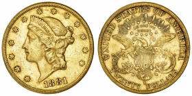 USA
République fédérale des États-Unis d’Amérique (1776-à nos jours). 20 dollars Liberty 1881, S, San Francisco.
Fr.178 ; Or - 33,27 g - 34 mm - 6 h...