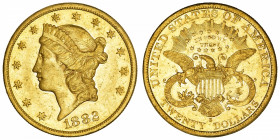 USA
République fédérale des États-Unis d’Amérique (1776-à nos jours). 20 dollars Liberty 1882, S, San Francisco.
Fr.178 ; Or - 33,25 g - 34 mm - 6 h...