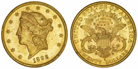 USA
République fédérale des États-Unis d’Amérique (1776-à nos jours). 20 dollars Liberty 1892, S, San Francisco.
Fr.178 ; Or - 33,37 g - 34 mm - 6 h...