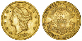 USA
République fédérale des États-Unis d’Amérique (1776-à nos jours). 20 dollars Liberty 1894, S, San Francisco.
Fr.178 ; Or - 33,41 g - 34 mm - 6 h...