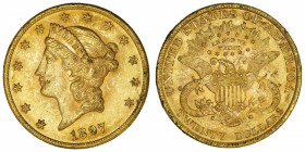 USA
République fédérale des États-Unis d’Amérique (1776-à nos jours). 20 dollars Liberty 1897, Philadelphie.
Fr.177 ; Or - 33,42 g - 34 mm - 6 h 
S...