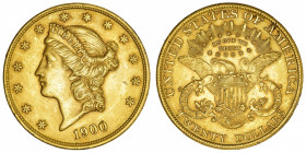 USA
République fédérale des États-Unis d’Amérique (1776-à nos jours). 20 dollars Liberty 1900, Philadelphie.
Fr.177 ; Or - 33,41 g - 34 mm - 6 h 
S...