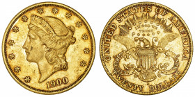 USA
République fédérale des États-Unis d’Amérique (1776-à nos jours). 20 dollars Liberty 1900, S, San Francisco.
Fr.178 ; Or - 33,35 g - 34 mm - 6 h...