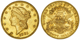 USA
République fédérale des États-Unis d’Amérique (1776-à nos jours). 20 dollars Liberty 1901, Philadelphie.
Fr.177 ; Or - 33,40 g - 34 mm - 6 h 
P...