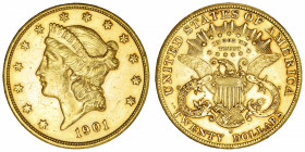 USA
République fédérale des États-Unis d’Amérique (1776-à nos jours). 20 dollars Liberty 1901, S, San Francisco.
Fr.178 ; Or - 33,40 g - 34 mm - 6 h...