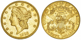 USA
République fédérale des États-Unis d’Amérique (1776-à nos jours). 20 dollars Liberty 1905, S, San Francisco.
Fr.178 ; Or - 33,36 g - 34 mm - 6 h...