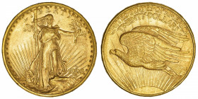 USA
République fédérale des États-Unis d’Amérique (1776-à nos jours). 20 dollars Saint-Gaudens 1908, D, Denver.
Fr.184 ; Or - 33,42 g - 34 mm - 6 h ...
