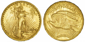 USA
République fédérale des États-Unis d’Amérique (1776-à nos jours). 20 dollars Saint-Gaudens 1914, D, Denver.
Fr.187 ; Or - 33,44 g - 34 mm - 6 h ...