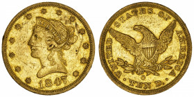 USA
République fédérale des États-Unis d’Amérique (1776-à nos jours). 10 dollars Liberty 1847, O, La Nouvelle-Orléans.
Fr.156 ; Or - 16,62 g - 27 mm...