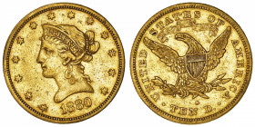 USA
République fédérale des États-Unis d’Amérique (1776-à nos jours). 10 dollars Liberty 1880, S, San Francisco.
Fr.160 ; Or - 16,60 g - 27 mm - 6 h...