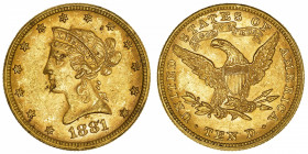 USA
République fédérale des États-Unis d’Amérique (1776-à nos jours). 10 dollars Liberty 1881, Philadelphie.
Fr.158 ; Or - 16,70 g - 27 mm - 6 h 
G...