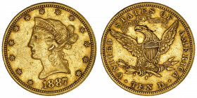 USA
République fédérale des États-Unis d’Amérique (1776-à nos jours). 10 dollars Liberty 1887, S, San Francisco.
Fr.160 ; Or - 16,64 g - 27 mm - 6 h...
