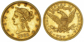 USA
République fédérale des États-Unis d’Amérique (1776-à nos jours). 10 dollars Liberty 1888, Philadelphie.
Fr.158 ; Or - 16,70 g - 27 mm - 6 h 
S...