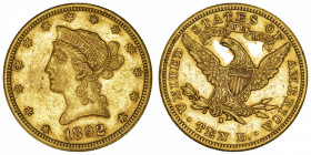 USA
République fédérale des États-Unis d’Amérique (1776-à nos jours). 10 dollars Liberty 1892, S, San Francisco.
Fr.160 ; Or - 16,65 g - 27 mm - 6 h...