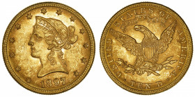 USA
République fédérale des États-Unis d’Amérique (1776-à nos jours). 10 dollars Liberty 1897, Philadelphie.
Fr.158 ; Or - 16,7 g - 27 mm - 6 h 
Su...
