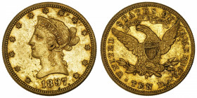 USA
République fédérale des États-Unis d’Amérique (1776-à nos jours). 10 dollars Liberty 1897, S, San Francisco.
Fr.160 ; Or - 16,66 g - 27 mm - 6 h...
