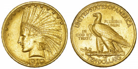 USA
République fédérale des États-Unis d’Amérique (1776-à nos jours). 10 dollars Indien 1910, S, San Francisco.
Fr.167 ; Or - 16,68 g - 27 mm - 6 h ...