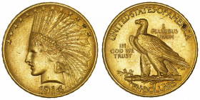 USA
République fédérale des États-Unis d’Amérique (1776-à nos jours). 10 dollars Indien 1914, Philadelphie.
Fr.166 ; Or - 16,70 g - 27 mm - 6 h 
Su...