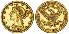 USA
République fédérale des États-Unis d’Amérique (1776-à nos jours). 5 dollars Liberty 1897, S, San Francisco.
Fr.145 ; Or - 8,32 g - 21,6 mm - 6 h...