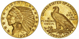 USA
République fédérale des États-Unis d’Amérique (1776-à nos jours). 5 dollars Indien 1909, D, Denver.
Fr.151 ; Or - 8,35 g - 21,6 mm - 6 h 
Beau ...