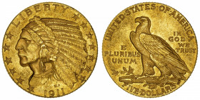 USA
République fédérale des États-Unis d’Amérique (1776-à nos jours). 5 dollars Indien 1911, Philadelphie.
Fr.148 ; Or - 8,34 g - 21,6 mm - 6 h 
Be...