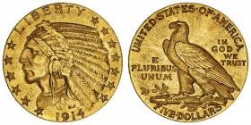 USA
République fédérale des États-Unis d’Amérique (1776-à nos jours). 5 dollars Indien 1914, S, San Francisco.
Fr.150 ; Or - 8,32 g - 21,6 mm - 6 h ...
