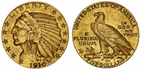 USA
République fédérale des États-Unis d’Amérique (1776-à nos jours). 5 dollars Indien 1916, S, San Francisco.
Fr.150 ; Or - 8,33 g - 21,6 mm - 6 h ...