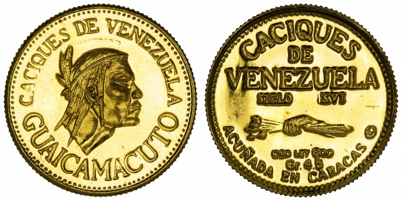 VENEZUELA
République (1830- à nos jours). Caciques, Guaicamacuto ND.
Or - 4,50...