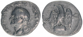Vespasianus 69-79
Römisches Reich - Kaiserzeit. Denar. COS VII - Linkskopf/Adler
Rom
2,86g
Kampmann 20.35
ss