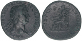 Traianus 98-117
Römisches Reich - Kaiserzeit. Sesterz. TR POT COS IIII P P - SC
Rom
28,27g
Kampmann 27.132
ss