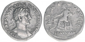 Hadrianus 117-138
Römisches Reich - Kaiserzeit. Denar. P M TR P COS III - SALVS AVG
Rom
3,18g
Kampmann 32.93
ss