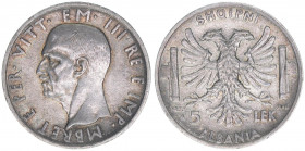Victor Emanuel III.
Königreich Albanien 1928-1947. 5 Lek, 1939 XVII R. 4,99g
Schön 33
vz-