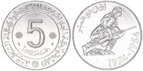 5 Dinars, 1974
Algerien. 20. Jahrestag des Beginnes des Algerienkrieges - auf Rasenstück ohne Hindergrund. Nickel
12,05g
Schön 17
vz++