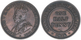 Georg V. 1910-1936
Australien. 1/2 Penny, 1916. 5,66g
Schön 13
ss+