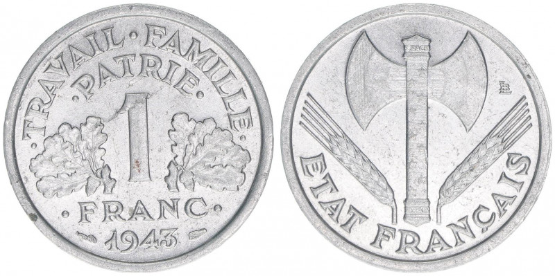 Regierung in Vichy 1940-1944
Frankreich. 1 Franc, 1943. 1,31g
Schön 213
Aluminiu...