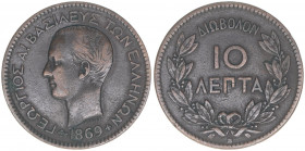 Georg I. 1863-1913
Griechenland. 10 Lepta, 1869. 10,15g
Khant/Schön 39
ss