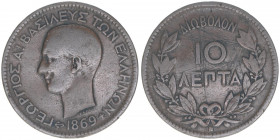 Georg I. 1863-1913
Griechenland. 10 Lepta, 1869. 9,38g
KM#43
ss-