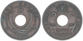 Georg VI.
Großbritannien - British East Africa. 5 Cents, 1952. 5,61g
Schön 33
vz