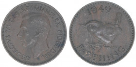 Georg VI.
Großbritannien. Farthing, 1949. Zaunkönig
2,83g
Schön 353
ss/vz
