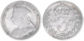Victoria
Großbritannien. 3 Pence, 1897. 1,33g
Schön 140
ss-