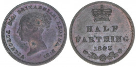Victoria
Großbritannien. Half Farthing, 1843. 2,38g
Schön 90
vz