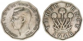 Georg VI.
Großbritannien. 3 Pence, 1946. 6,71g
Schön 337
ss-