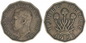 Georg VI.
Großbritannien. 3 Pence, 1951. 6,74g
Schön 356
ss-