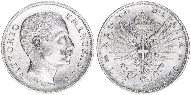 Victor Emanuel III.
Italien Königreich. 1 Lira, 1906. 5,01g
Schön 36
stfr-