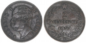 Humbert I. 1878-1900
Italien Königreich. 2 Centesimi, 1895 R. selten
2,15g
Kahnt/Schön 21
ss