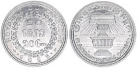 Norodum Sihanouk 1941-1955
Kambotscha, Königreich. 20 Centimes, 1953. Buch der Verfassung auf zwei Kelchen
Aluminium
2,23g
Schön 16
stfr